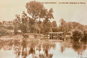 CP nouvelle Baignade USC Chelles-Gournay vue des Patis 1930