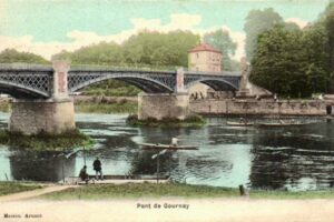 Pont de Gournay depuis la maison Arnout avant 1911 edité par Maison Arnout colorisée