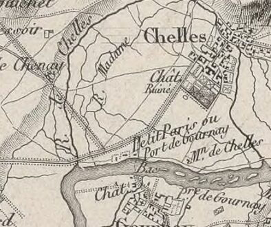 cette carte retrospective montre la seigneurie de Gournay tel qu'elle était en 1815, à la mort de Louis XIV. C'est à dire plusieurs années avant que le nouveau châtelain de Gournay-sur-Marne, le Sieur Claude Élisée de Court n'ait transformé entre 1720 et 1726 son parc, les implantations du bac et le cours du Bras Saint Arnoult